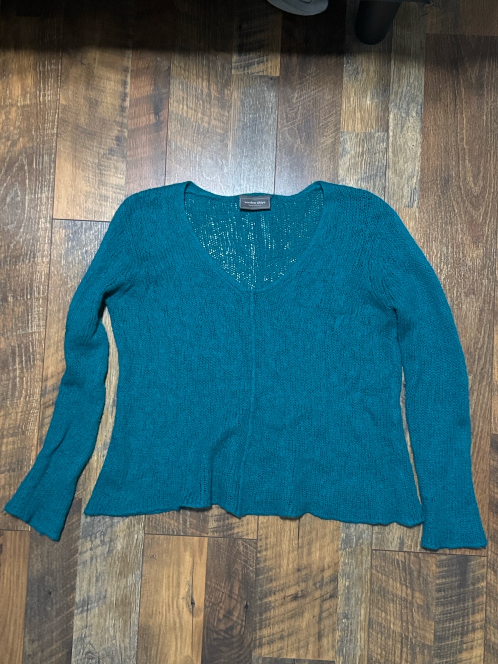 WOODEN SHIPS Teal Lightweight Sweater wool blend size medium Large M/L